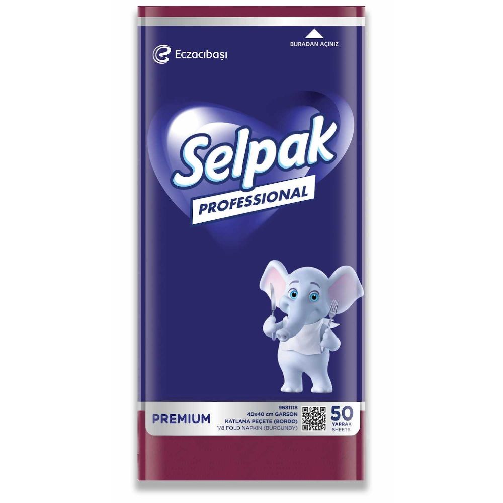 Selpak Professional Premium Garson Katlama Peçete 40x40 Bordo 50li